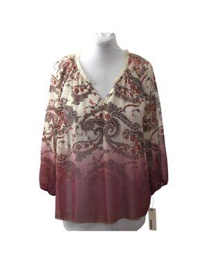 Sonoma Goods For Life Womens XL Sheer Floral Ombre Blouse Long Sleeve Boho Top